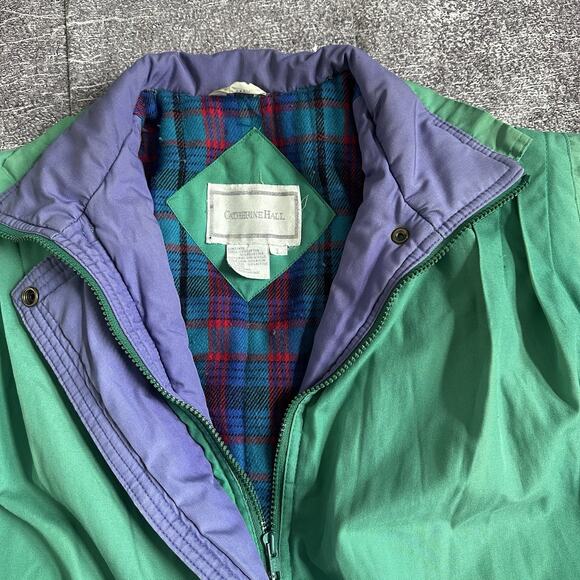 Men's Vintage 90's Catherine Hall Green Purple Flannel Lined Parka Jacket Sz L - Picture 2 of 5